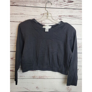 Vtg Michelle Stuart Crop Top‎ USA Black Crew Neck Long Sleeve Women's Size 6